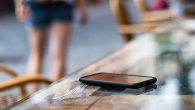 phone place on wooden table